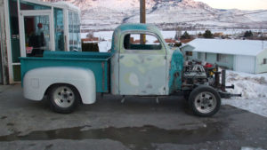 custom rebuilt, red, pickup truck