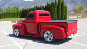 custom rebuilt, red, pickup truck