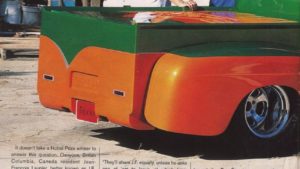 custom rebuilt, green, orange, 1951, mercury, pickup truck