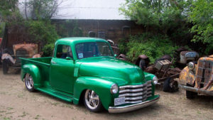 custom rebuilt, green, 1951, chevy, pickup truck