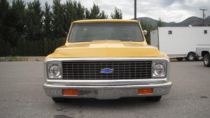 custom rebuilt, yellow, chevy, pickup truck