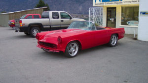 custom rebuilt, red, ford, t-bird