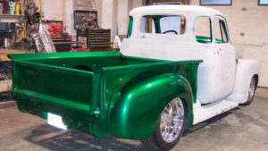 custom rebuilt, green, 1951, chevy, pickup truck